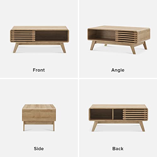 mopio Ensley Coffee Table with Storage, Mid Century Modern, Farmhouse Wood Coffee Table for Living Room Fluted (Oak) - color: Oak