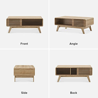 mopio Ensley Coffee Table with Storage, Mid Century Modern, Farmhouse Wood Coffee Table for Living Room Fluted (Oak) - color: Oak