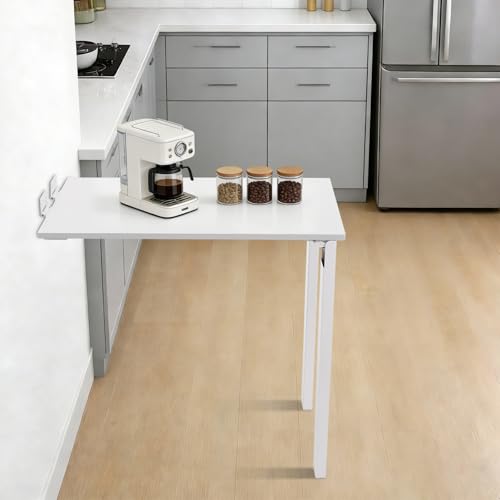 Wall Mounted Folding Table, White Foldable Wall Desk, Small Dining Table with Legs, 29.13in Tall Fold Down Desk for Dining Rooms, Bedrooms, Living Rooms