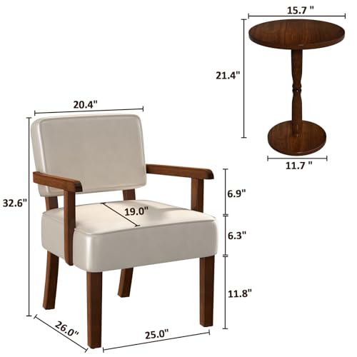 PU Leather Accent Chairs Set of 2, 2 Armchairs with Side Table | Living Room Chairs with Soft Thicken Cushion,Comfy Reading Chair for Bedroom,Waiting Room,Home Office,Easy Assembly,Beige - color: Faux Leather Beige, size: Set of 2 with table