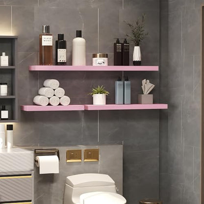 SAUMONIERES Floating Wall Shelves for Bedroom Bathroom Wall Mounted Solid Wood Shelf 24 Inch Set of 3, Pink Floating Shelves - color: Pink, size: 24 Inch-3 shelves