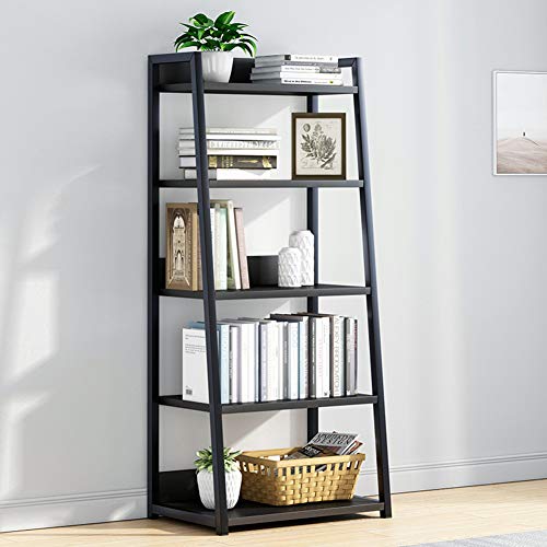 IOTXY 5 Tier Ladder Shelf Bookcase, 19.7" x 11.8" x 47" in, Black | Stable Trapezoid Iron Frame, Fits Books Decor and Toys, Holds 20 Lbs per Shelf, Suitable for Living Room and Bedroom - color: Black, size: 5-Tier