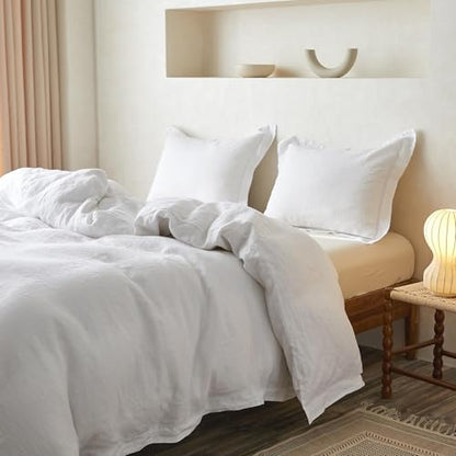 Simple&Opulence 100% Linen Duvet Cover Set with Crossed Embroidery Washed - 3 Pieces (1 Duvet Cover with 2 Pillow Shams) Soft Breathable Farmhouse - White, Queen Size - color: Crossed-white, size: Queen