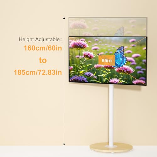 unho White Rolling tv Stands for Living Room Swivel tv Stand on Wheels | for 40-75 Inch LCD LED OLED TVs, Height Adjustable&Wood Basecorner tv Stand,Portable Mobile TV Cart Holds up to 110Lbs - size: WT 1-pole 40-75 inches