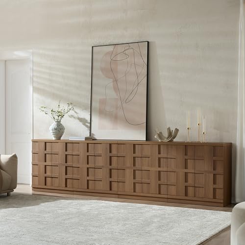 VividVibe Sideboard Buffet Cabinet with Storage, 62.6”W Credenza Storage Cabinet, Large Cabinet with 6 Compartments, Console Table for Dining Room, Kitchen, and Living Room, Entryway (Brown Oak) - color: Brown Oak
