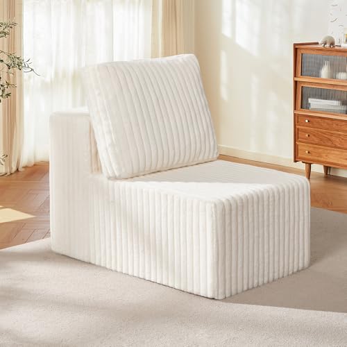 Hobestluk 1 Seat Large Sofa with L Shape Memory Foam Cloud Couch Sofa | STRIP WHITE,Single,Cozy Fabric,No Assembly,Cloud Chair,With Pillows,For Livingroom Bedroom,Free Combination - color: White, size: Single