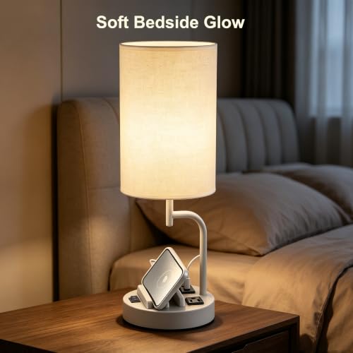 Dreamholder 2 Pack Table Lamp, Bedside Lamp with 3 USB Charging Ports & AC Outlet, USB Desk Lamp with 2 Phone Holders, Linen Fabric Shade Nightstand Lamps for Bedroom Living Room Office, Gray - color: Gray