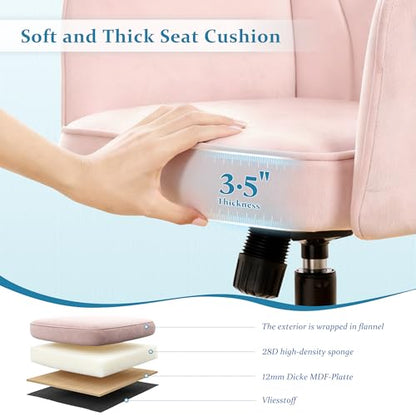DurayLoly Vanity Chair with Shell Back & 360° Swivel Wheels | Comfy Velet Vanity Chair,Adjustable Height,Stylish and Comfortable for Makeup, Work & Relaxation,Pink - color: Pink