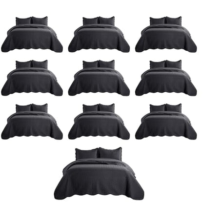 MOONLIGHT20015 Twin Quilt Bedding Set (68” x 86”) - Bulk Pack of 10 Wholesale for Hotels, Guest Bedroom & Airbnbs - Lightweight Microfiber Reversible Embossed Quilts Bedspreads (Charcoal) - color: Charcoal/Dark Grey, size: Twin (10 Pack)