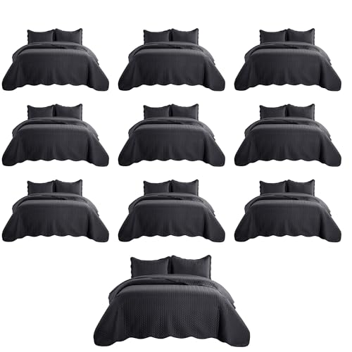 MOONLIGHT20015 Twin Quilt Bedding Set (68” x 86”) - Bulk Pack of 10 Wholesale for Hotels, Guest Bedroom & Airbnbs - Lightweight Microfiber Reversible Embossed Quilts Bedspreads (Charcoal) - color: Charcoal/Dark Grey, size: Twin (10 Pack)
