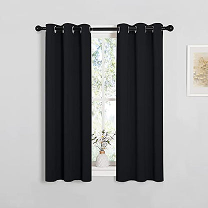NICETOWN Living Room Blackout Curtains and Drapes, Black Solid Thermal Insulated Grommet Blackout Drapery Panels for Window (2 Panels, 29 inches Wide by 45 inches Long, Black) - color: Black, size: 29"W x 45"L (Pack of 2)