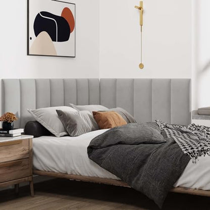 IFNOW Wall Mounted Headboard, Peel and Stick Panels, Light Grey, Queen | Upholstered 3D Soundproof Acoustic Panels, Reusable and Removable, Padded Leather Bed Headboard, 9 Panels, 9.84" x 23.62" - color: Leather-light Grey, size: Queen