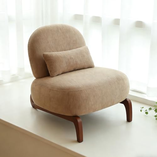 Chifee & Vingol Modern Accent Chair Armless Lounge Chairs with Wood Leg & Pillow Comfy Upholstered Reading Chair for Living Room Bedroom,Camel - color: 28"-camel