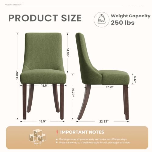 MALOL Wooden Dining Chairs Set of 6, Upholstered Kitchen & Dining Room Chairs with Solid Wood Legs Curved Backrest Farmhouse Accent Chair for Dining/Kitchen/Living Room, Green - color: Green, size: Set of 6