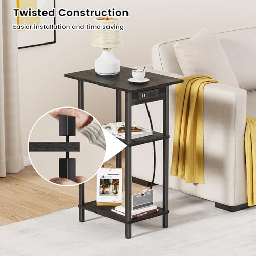 Asgolion Tall End Table with Charging Station, Tall Nightstand with Storage | 30 Inch Tall Side Table, Accent Table Stand, Small Entryway Table, Bedroom Tall Nightstand, Living Room, Office, Carbon Gray - color: Carbon Gray, size: 30"H