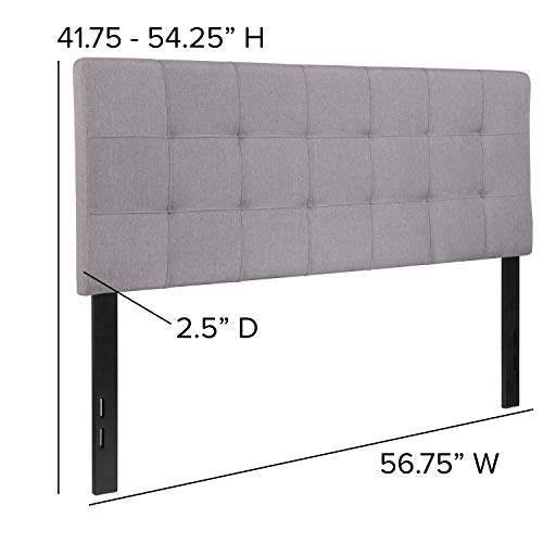 EMMA + OLIVER Light Gray Full Quilted Tufted Headboard | Adjustable Bed Rail Slots, Fabric Upholstered - color: Light Gray, size: Full