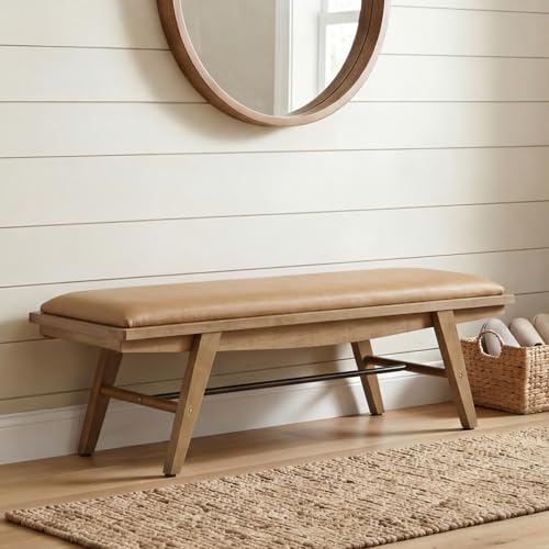 51'' Entryway Bench Leather Upholstered Shoe Benches Farmhouse Dining Table Benches for for Hallway Living Room Bedroom End of Bed, Brown - color: Brown, size: 51''