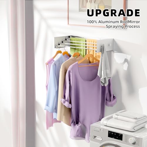 ZMBESUP Upgrade Small Wall Mounted Drying Rack with 4 Hooks, 23.6" Compact Foldable Laundry Rack for Apartment, Space Saving Collapsible Design, Includes Template for Small Bathroom & Balcony (White) - size: 23.6'' Upgrade