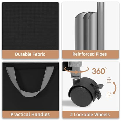STORAGE MANIAC Rolling Laundry Hamper with Lid, 23.7 Gal (90 L) Large Tall Laundry Basket with Wheels & Handles, Aesthetic Dirty Clothes Hamper for Small Space, Dorm, Apartment, College, Black - color: Black