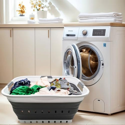 SAMMART 42L (11 gallon) Collapsible Plastic Laundry Basket - Foldable Pop Up Storage Container/Organizer - Portable Basket - Space Saving Hamper/Basket (2, White/Dark Grey) - color: White/Dark Grey