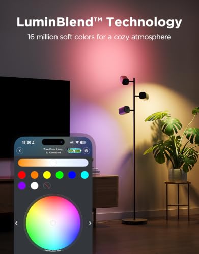 Govee Tree Floor Lamp with 3 Rotatable Lights, Compatible with Matter | LuminBlend Technology, Standing Lamp with 64 Dynamic Scenes, Music Sync, Smart Floor Lamp for Living Room, Bedroom, Office
