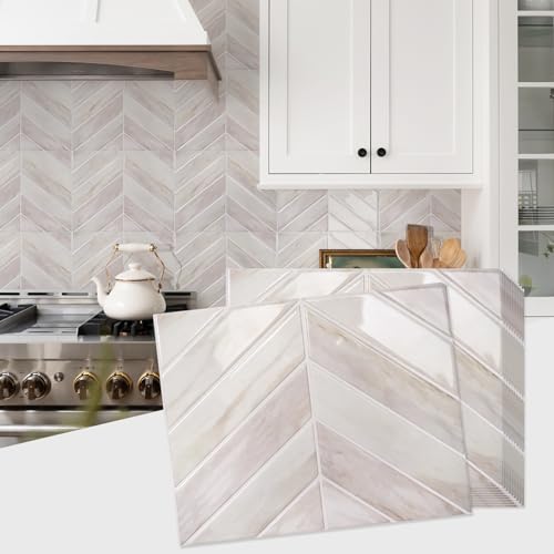 STICKGOO Herringbone Peel and Stick Backsplash, Eurasian Wood, 10 Sheets | 12.6 x 9.7 in, Thicker Rectangular Vinyl Stick-On Wall Tiles, Easy Alignment, Waterproof, Easy to Clean, Kitchen/Bathroom - color: Eurasian Wood Grain, size: Pack of 10