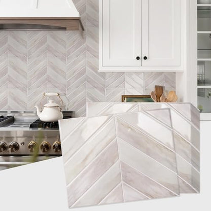 STICKGOO Herringbone Peel and Stick Backsplash, Eurasian Wood, 10 Sheets | 12.6 x 9.7 in, Thicker Rectangular Vinyl Stick-On Wall Tiles, Easy Alignment, Waterproof, Easy to Clean, Kitchen/Bathroom - color: Eurasian Wood Grain, size: Pack of 10