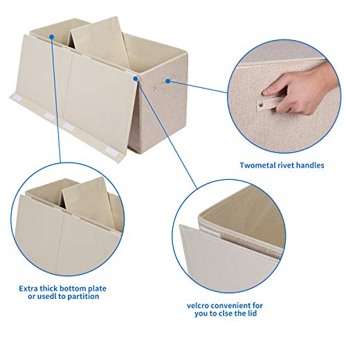 2 Pack Large Toy Box Storage with Lid, Collapsible Sturdy Toy Chest Storage | Toy Chest with Rivets Handles for Kids, Boys, Girls, Nursery, Playroom, Living Room, Bedroom, 25"x 13" x 16" (Linen Gray) - color: 2 Pack Large Beige
