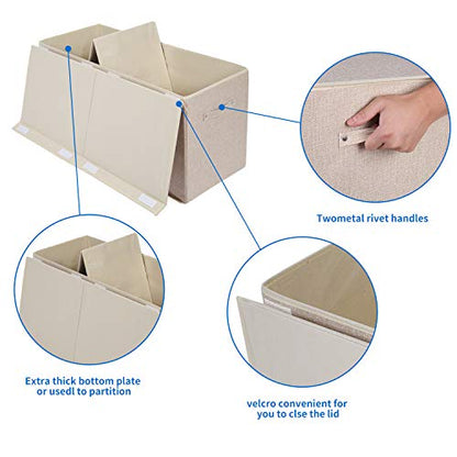 2 Pack Large Toy Box Storage with Lid, Collapsible Sturdy Toy Chest Storage | Toy Chest with Rivets Handles for Kids, Boys, Girls, Nursery, Playroom, Living Room, Bedroom, 25"x 13" x 16" (Linen Gray) - color: 2 Pack Large Beige