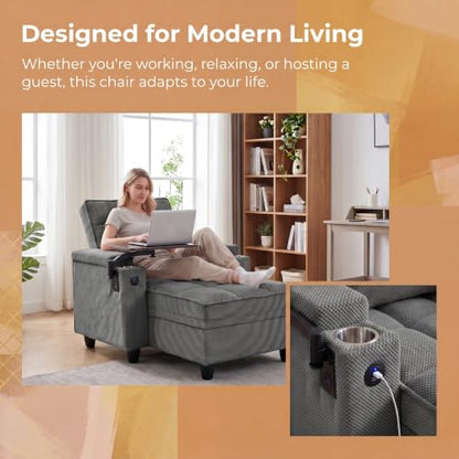 Convertible Sleeper Chair, Pull Out Sofa Bed with Adjustable Backrest & Hidden Storage Armrest, Single Sofa Recliner with USB Charging Port & Cup Holders for Living Room, Bedroom, Dark Gray - color: C-dark Gray-eb