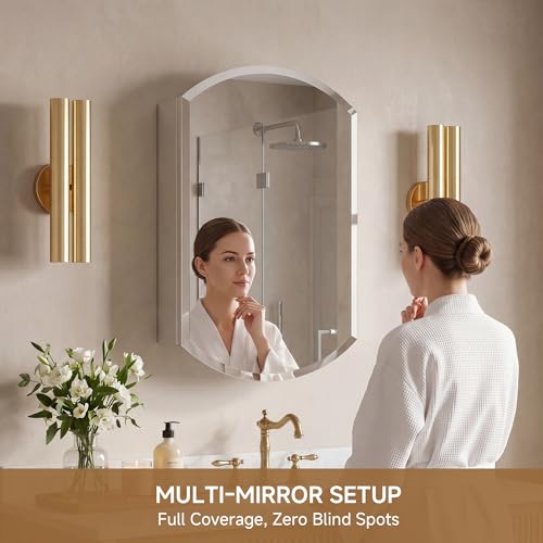 20"x32" Oval Bathroom Medicine Cabinet with Mirror, Reversible installation | Recessed or Surface Mount Medicine Cabinets with Adjustable Glass Shelves, Soft-Closed Hinge, Chrome Aluminum Frame - size: 20" x 32"