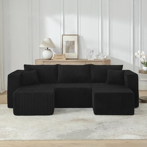 2-Piece Modular Sectional Sofa Foam Black Space-Saving No Assembly Required - color: Black, size: 42x18x17