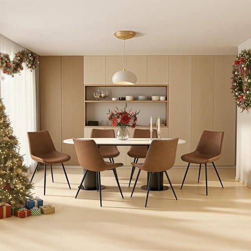 Yaheetech Dining Chairs Set of 4 Mid Century Modern Kitchen Chairs Brown | Faux Leather Upholstered Dining Room Chairs with Metal Legs and Curved Backrest, Armless Side Chairs for Kitchen Living Room - color: Brown, size: Set of 4