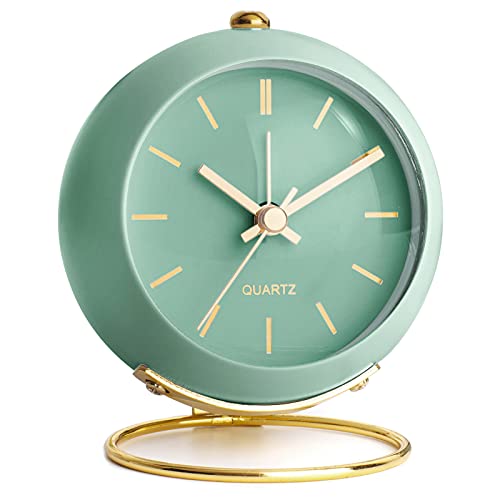 AYRELY® Battery Operated Analog Desk Alarm Clock with Light, Table Clock | Retro Aesthetic Clock with Silent Non-Ticking Movement for Bedside, Bedroom, Kitchen, Office, Travel & Kids' Room (Green) - color: Green