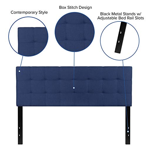 EMMA + OLIVER Navy Queen Quilted Tufted Headboard | Adjustable Bed Rail Slots, Fabric Upholstered - color: Navy, size: Queen