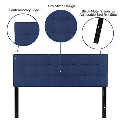 Quilted Tufted Upholstered Queen Size Headboard in Navy Fabric - color: Navy, size: Queen
