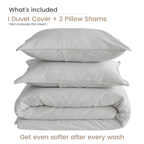 BISELINA French Linen Duvet Cover Set 3pcs with Hidden Zipper Closure Natural Flax Cotton Blend Solid Color Soft Breathable Luxury Farmhouse Bedding - Full Size, Khaki Grey - color: Khaki Grey, size: Full