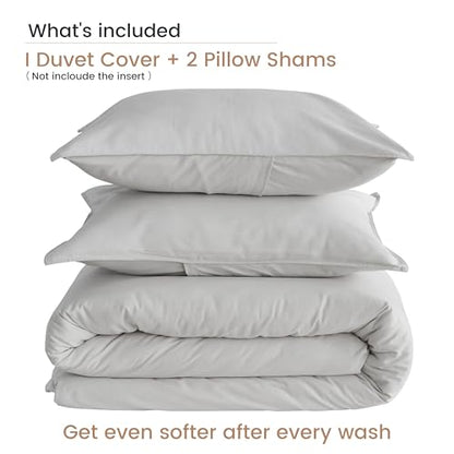 BISELINA French Linen Duvet Cover Set 3pcs with Hidden Zipper Closure Natural Flax Cotton Blend Solid Color Soft Breathable Luxury Farmhouse Bedding - Full Size, Khaki Grey - color: Khaki Grey, size: Full