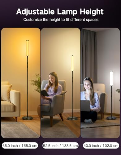 OUTON Bright Smart Floor Lamp with Remote, App & Touch Control, RGB Color Changing Standing Lamp, 2200K-6500K Dimmable, 3 Adjustable Heights, 32 Scenes for Living Room Bedroom Office Black - color: Black
