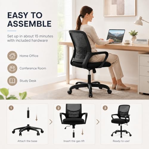 Ergonomic Office Chair, Home Office Desk Chair, Game Chair with Lumbar Support, Breathable Mesh Chairs, Swivel Desk Chairs for Computer, Home, Office, 360° Swivel (Blank) - color: Black With Fixed Armrest