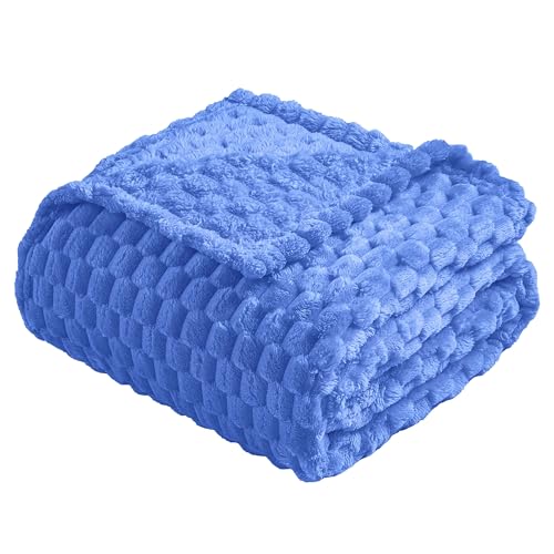 Vessia Flannel Fleece Throw Blanket(50x70 inch), 3D Jacquard Blue Fuzzy and Warm Blanket for Couch,Sofa,Bed,Chair, 300GSM Super Soft Touch Cozy Lightweight Throw for All-Season Home Decor - color: Blue-3d, size: 50x70 inch