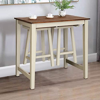 LUARANE 3 Pieces Bar Table Set, Modern Pub Dining Counter Height Table Set with 2 Saddle Bar Stools, Kitchen Counter Set for Living Room Dining Room, Brown & Milky White