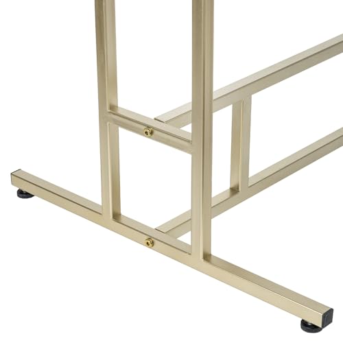 MyGift 4ft Tall Brass Tone Stainless Steel Freestanding Garment Rack, Heavy Duty Double Rod Clothes Closet Stand, Coat Dress Clothing Storage Display Shelf - color: Brass