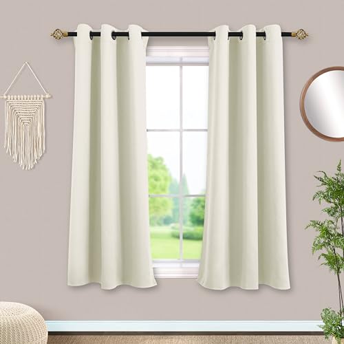 Mrs.Naturall Short Window Curtains 2 Panel Sets for Bedroom,Colored Cream Blackout Curtains 45 Inches Long - color: Beige, size: 34"W x 45"L (Pack of 2)