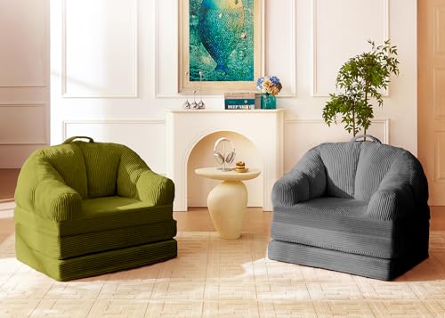 wanan Folding Sofa Bed, 3-in-1 Convertible Boneless Couch with Handle, Floor Lounger & Sleeper Chair for Adults, Comfy Folding Couch Single Sofa for Living Room Bedroom, Green - color: Green