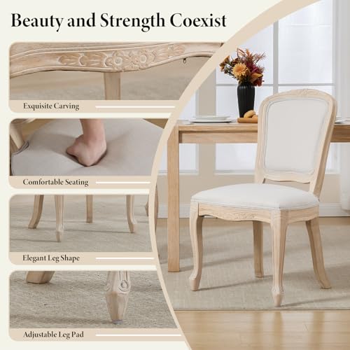 Kmax French Dining Chairs Set of 2, Farbric Upholstered Dining Chairs with Elegant Curved Legs High Back Armless Kitchen Chairs Side Chairs for Dining Room Restaurant - Linen, Beige/Brushed Legs - color: Fan-back/Beige Seat/Brush Leg, size: 2 Chairs