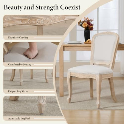 Kmax French Dining Chairs Set of 2, Farbric Upholstered Dining Chairs with Elegant Curved Legs High Back Armless Kitchen Chairs Side Chairs for Dining Room Restaurant - Linen, Beige/Brushed Legs - color: Fan-back/Beige Seat/Brush Leg, size: 2 Chairs