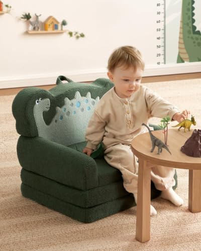 Blissful Diary Kids Couch, 2-in-1 Soft Kids Sofa, Kids Sofa Chair, Comfy Kids Furniture for Playroom, Reading & Play, Dinosaur Green - color: Dinosaur Green