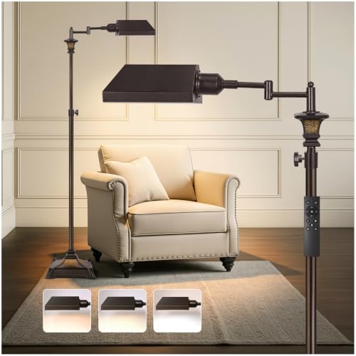 Scenekoy Adjustable Height Smart LED Floor Lamp for Living Room Bedroom | Standing Lamp with Swivel Metal Shade, Remote Control, Traditional 350º Swing Arm, Decor for Reading House Home Office - style: Metal Shade