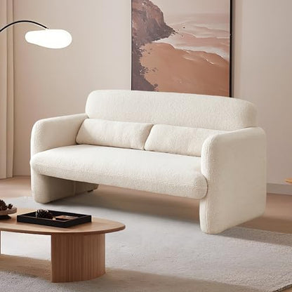 Loveseat Sofa, 59" W 2-Seater Lamb Fabric Couch, Solid and Easy to Install, Modern Upholstered Couch for Bedroom, Apartment, Living Room - color: Beige, size: 30.31"D x 59.06"W x 31.5"H